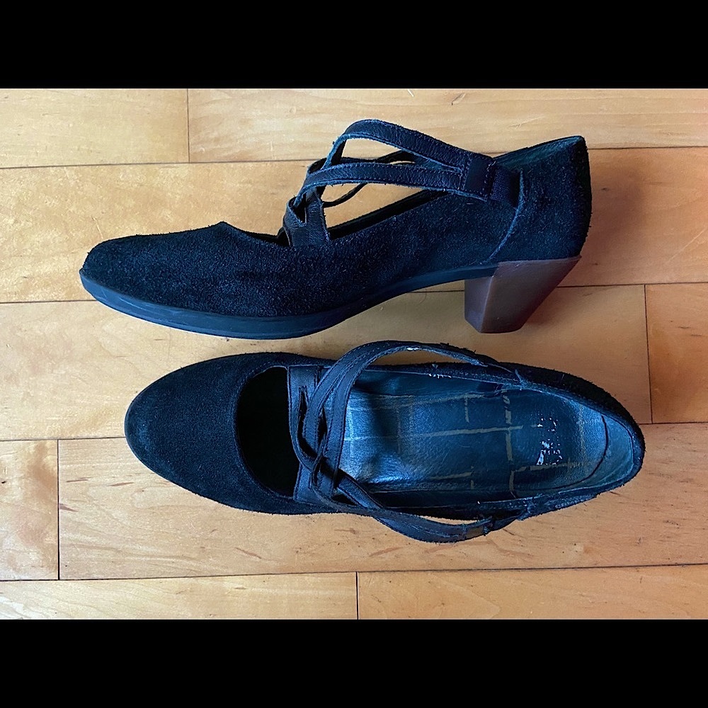 Low healed black sued shoes